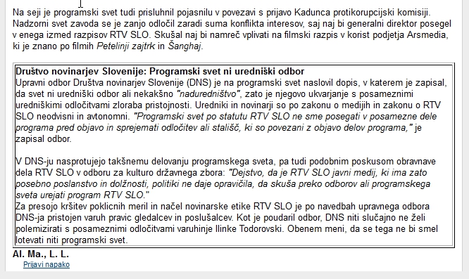 Povzetek izjave DNS objavljen takoj, stanje 24. 9. 2018