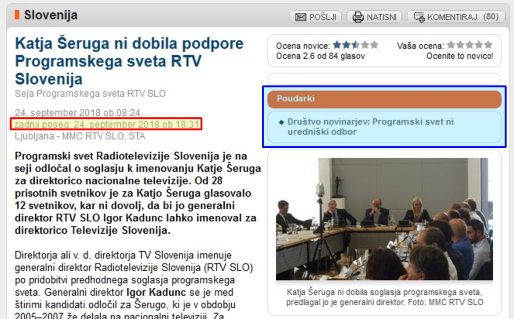 Lažen datum zadnjega posega in diskriminatorno promoviranje izjave DNS